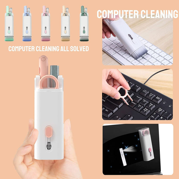 7 in 1 Electronic Cleaner kit, Cleaning Kit for Monitor Keyboard Airpods, Screen Dust Brush Including Soft Sweep, Swipe, Airpod Cleaner Pen, Key Puller and Spray Bottle