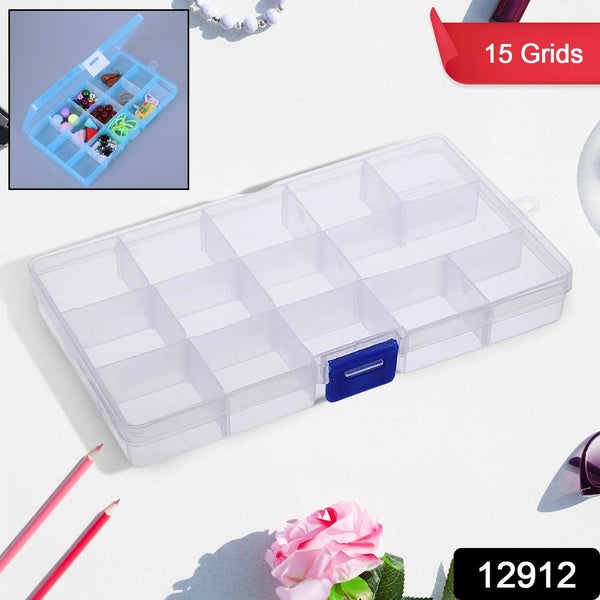 15-Grid Plastic Jewellery Organizer with Adjustable Dividers and Easy Viewing!